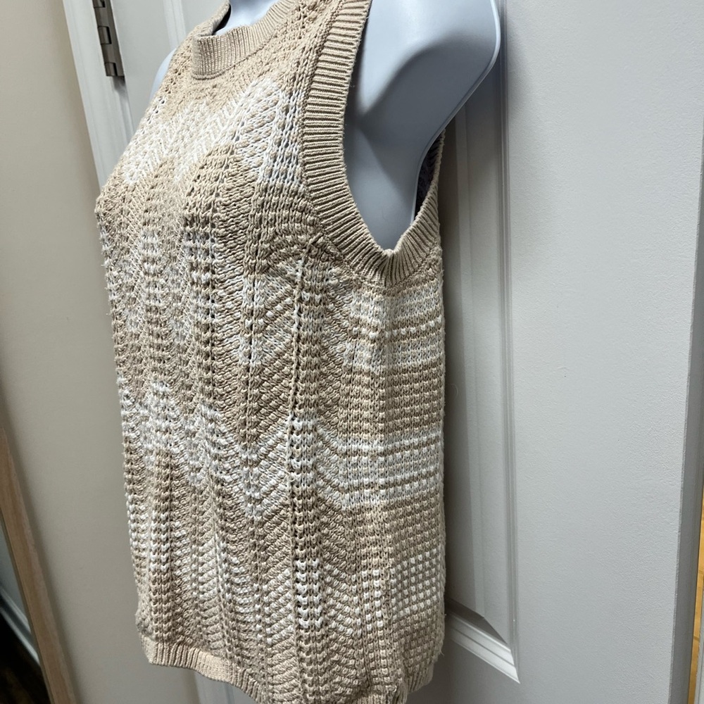 Banana Republic Tank Top Womens  Beige White Chevron Knit Sleeveless Cotton SZ S - Picture 4 of 8